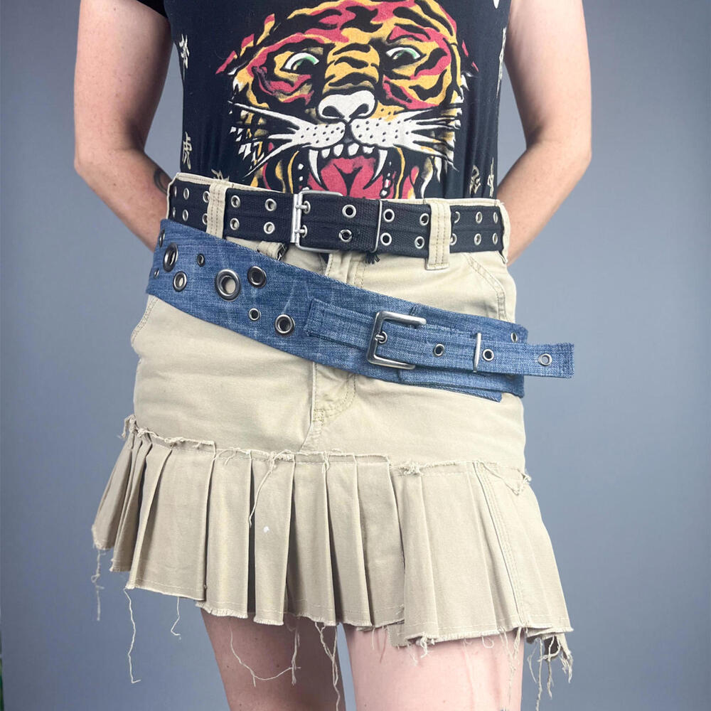 Reworked Denim Grommet Belt | Asymmetric Low Hip Belt